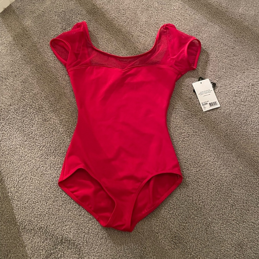 Capezio red ballet leotard mesh cap sleeves